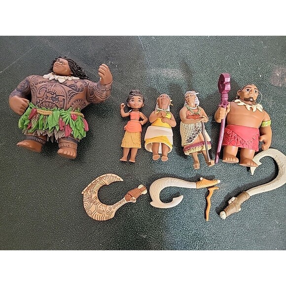 Disney Moana Action Figures Lot Chief Tui Maui Toys 3"-4" cake toppers - Picture 2 of 6